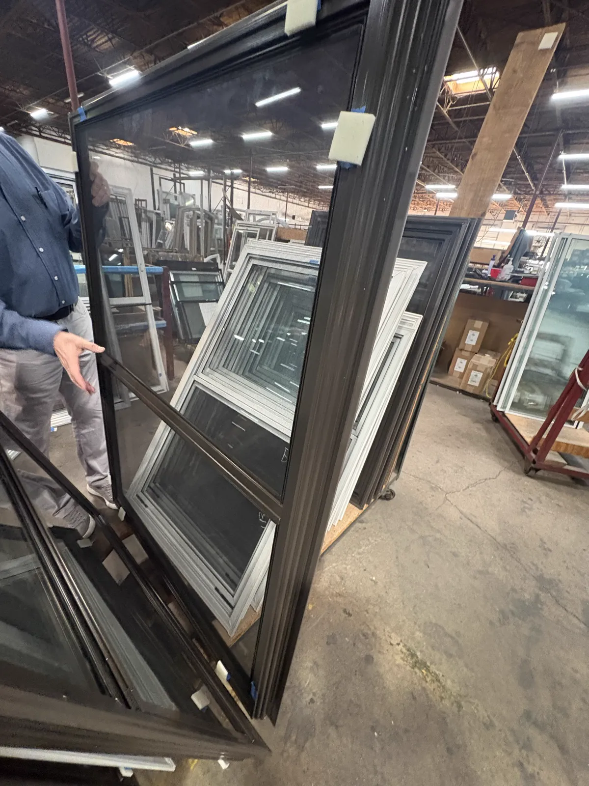Actual black half-screen storm window side profile