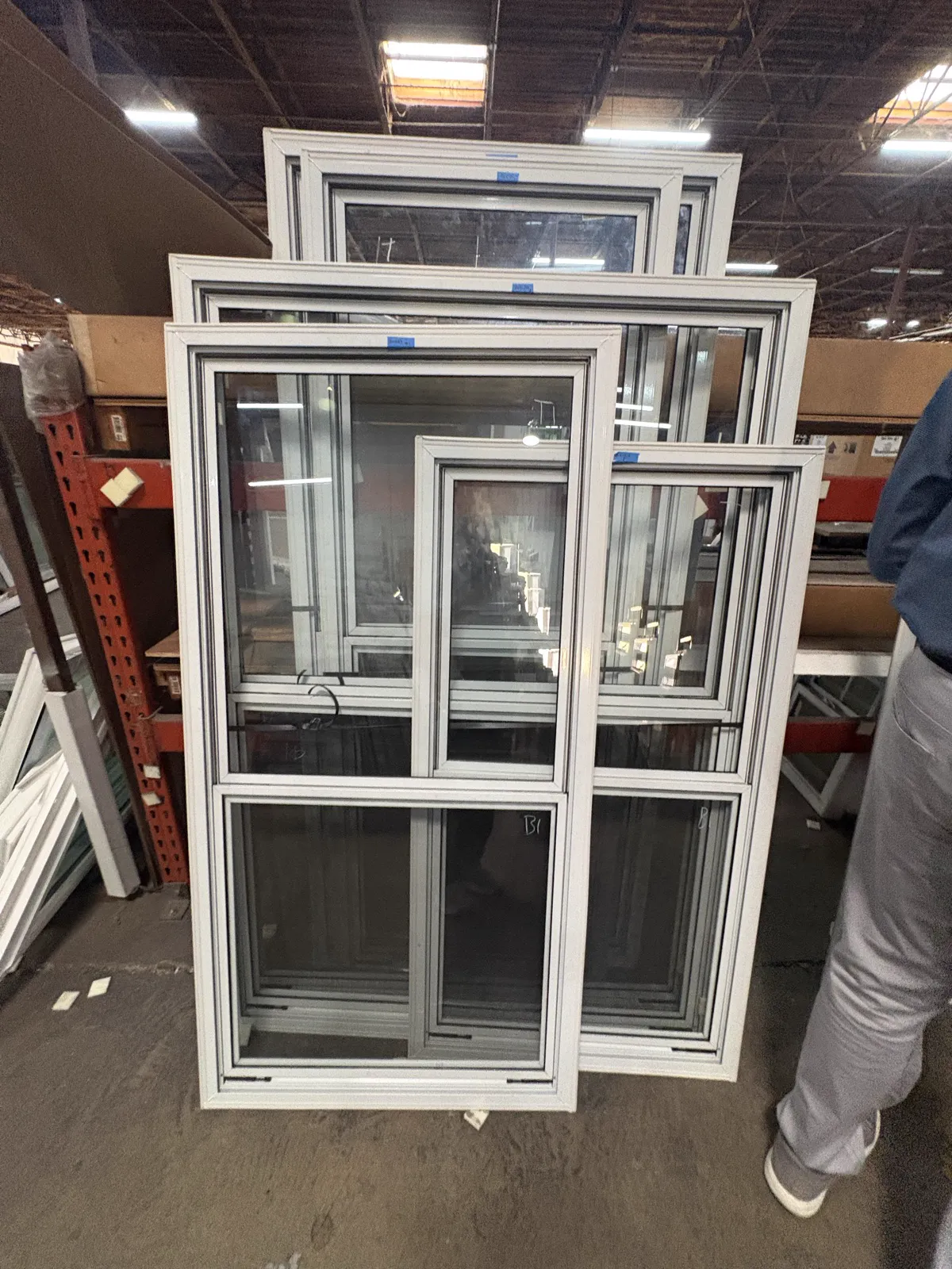 Actual white vertical storm windows during production