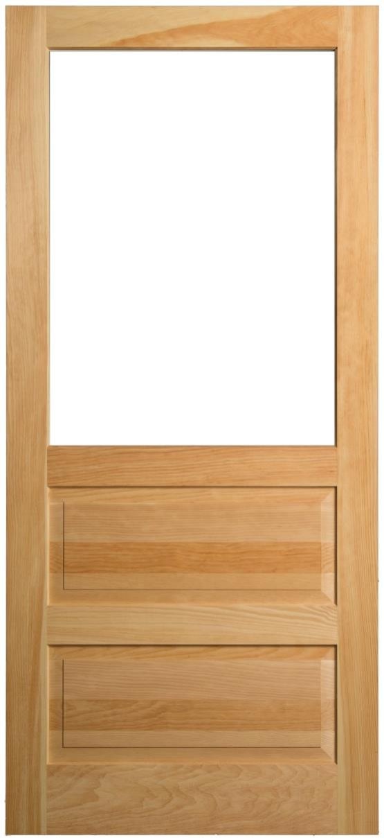 Half lite wood storm and screen door exterior with horizontal lower panels