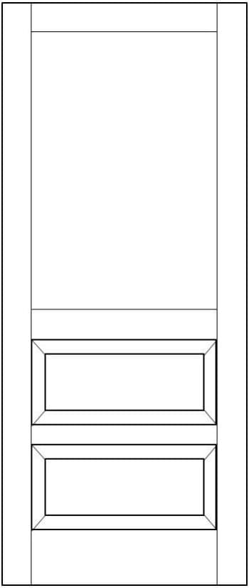 Drawing of a half lite wood storm door with two horizontal lower panels