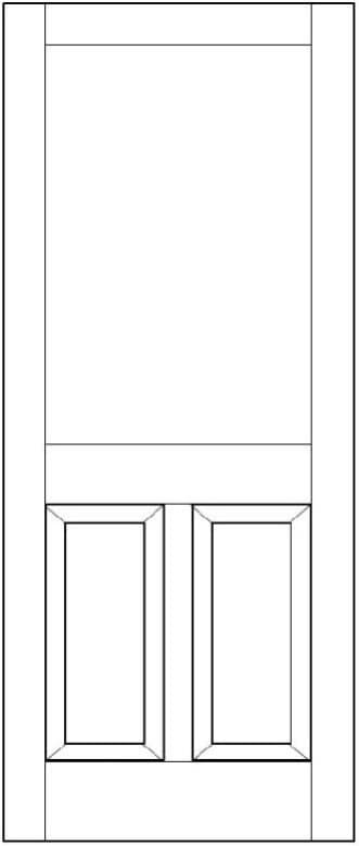 Drawing of a half lite wood storm door with two vertical lower panels