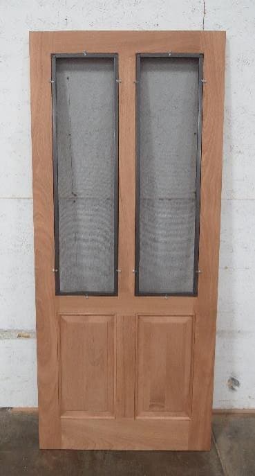 Stained 2/3 lite wood storm and screen door with double inserts