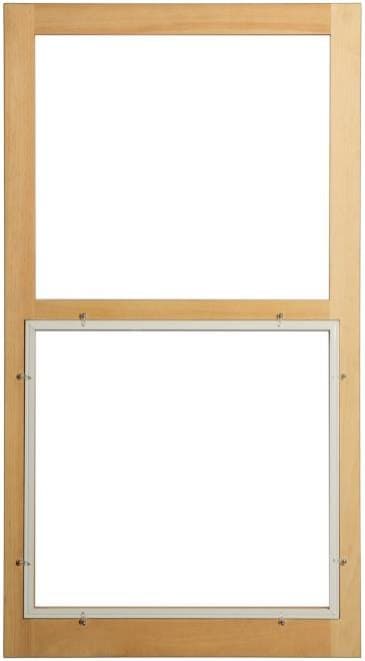 Fixed-top combination wood storm window interior with lower storm insert installed