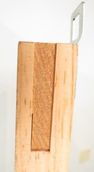 Mortise-and-tenon joint on a wood storm window rail, top view